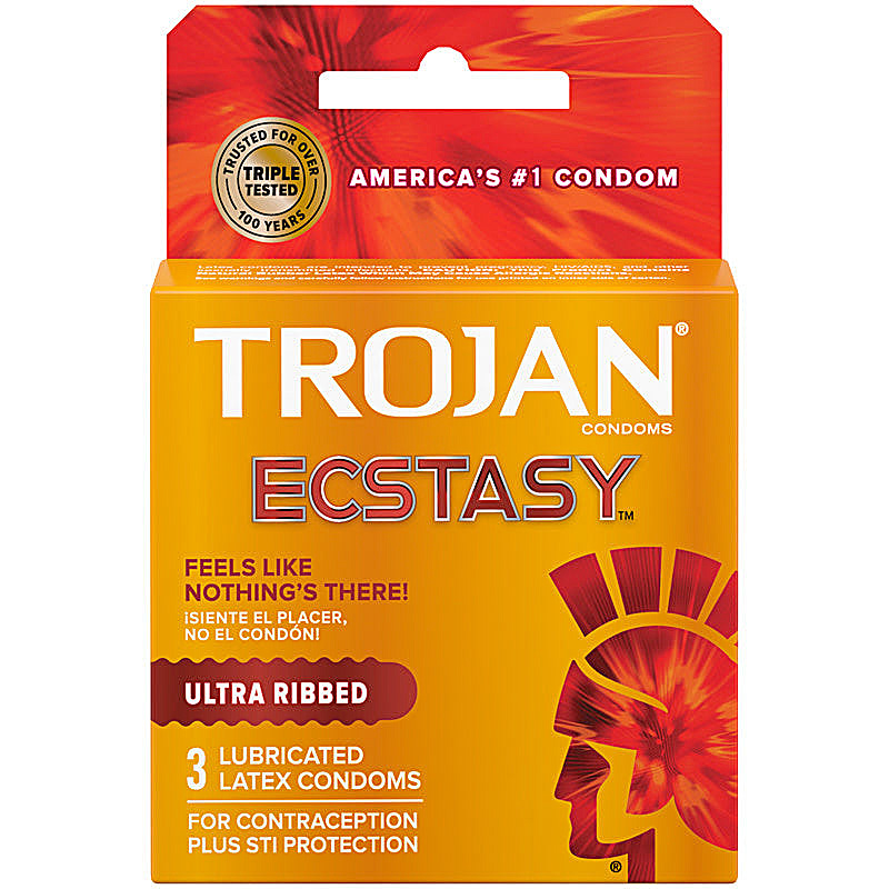 Trojan Latex Condoms | 3 pack | 6 Count Display | Ecstasy Ultra Ribbed product image